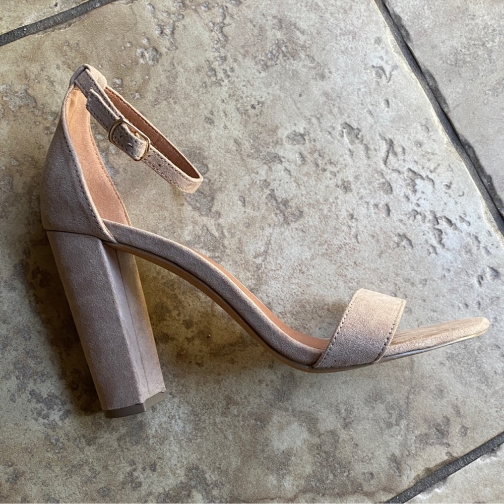 Tan Faux Suede Staple Heels